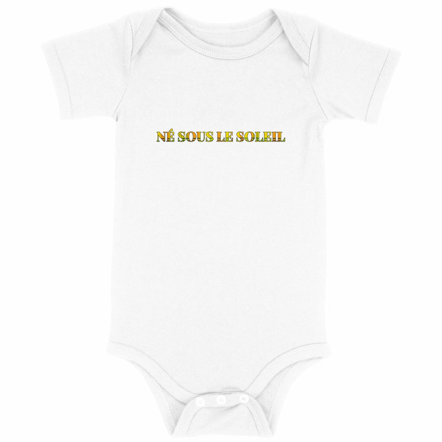 Body bébé cadeau naissance original — Né sous le soleil caribéen — Vêtement bébé coton - face_blanc
