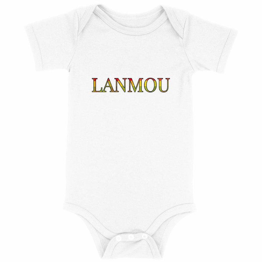 Body bébé cadeau naissance original — Motif madras caribéen — Vêtement bébé coton — LANMOU - face_blanc