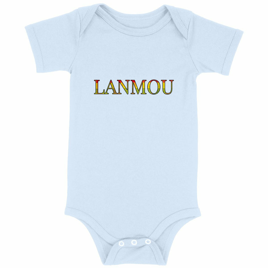 Body bébé cadeau naissance original — Motif madras caribéen — Vêtement bébé coton — LANMOU - face_bleu