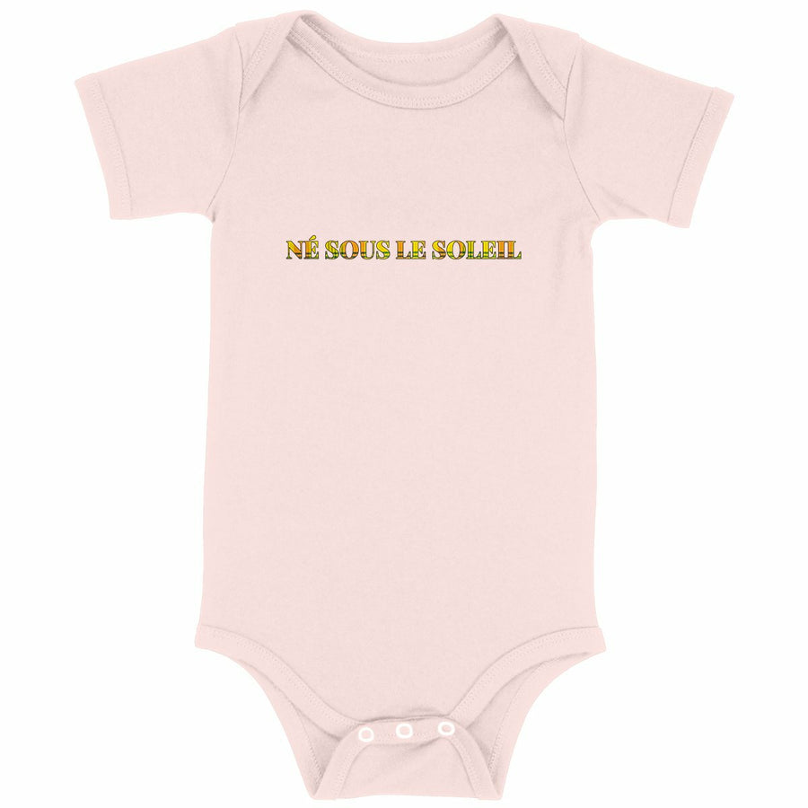 Body bébé cadeau naissance original — Né sous le soleil caribéen — Vêtement bébé coton - face_rose