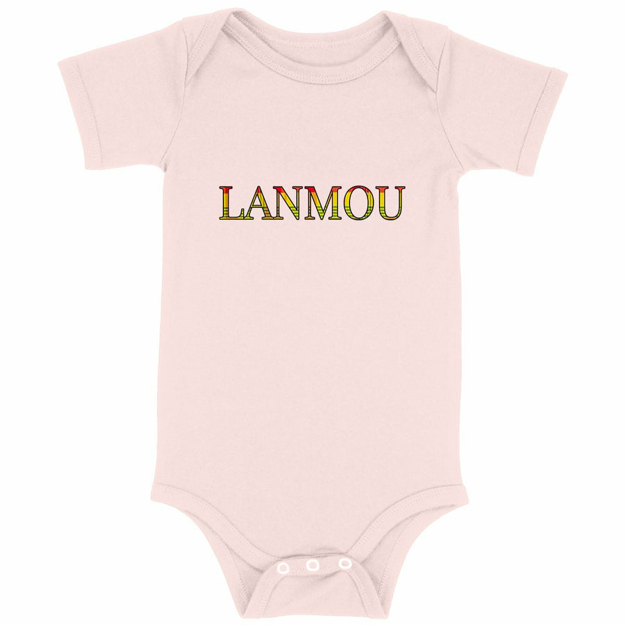 Body bébé cadeau naissance original — Motif madras caribéen — Vêtement bébé coton — LANMOU - face_rose
