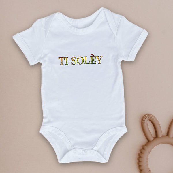 Body bébé motif madras TI SOLÈY jaune et rouge — cadeau naissance créole antillais 100% coton bio — PITIT MANMAN
