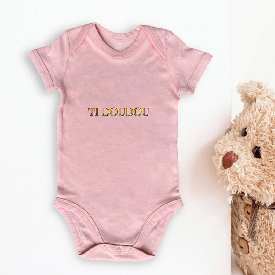 Body bébé motif madras TI DOUDOU — cadeau naissance créole antillais 100% coton bio — PITIT MANMAN
